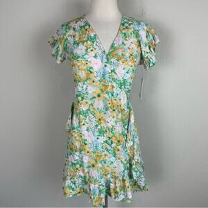 Billabong Green Orange Pink Floral Gauzy Wrap Dress NWT XS